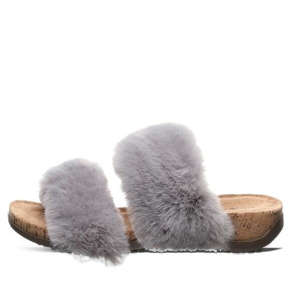 Bearpaw Analia Women’s Furry Sandals Slippers Gray Fog Size 8 Platform - Picture 1 of 10
